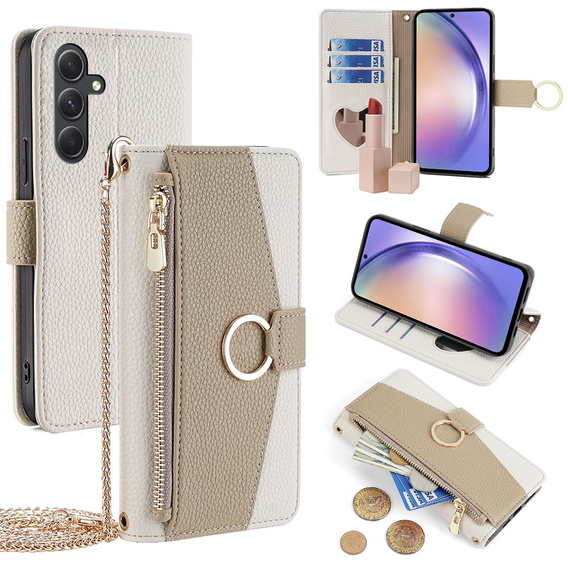 Flipové pouzdro Wallet Zipper Pocket pro Samsung Galaxy A54, Wallet Zipper Pocket, se zrcátkem, bílé