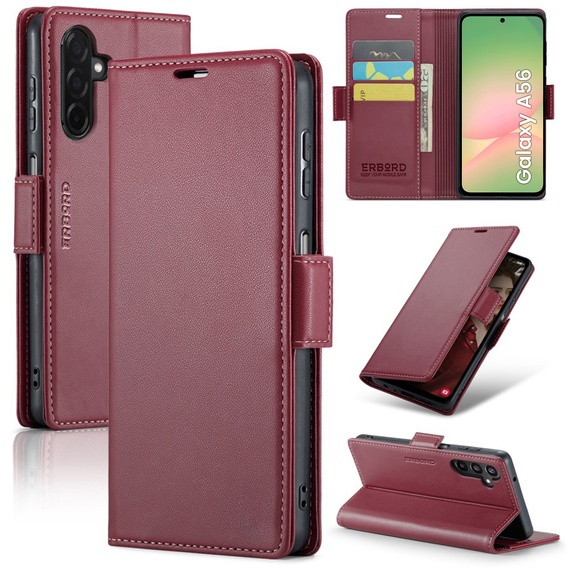 Pouzdro pro Samsung Galaxy A56, ERBORD Glossy Litchi, flipová peněženka, červené