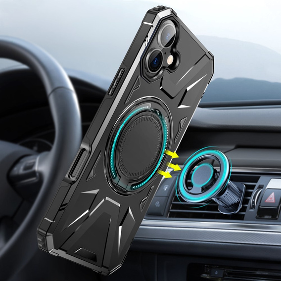 Pouzdro pro iPhone 16, pancéřované se stojánkem a deskou na rukojeť, černé
