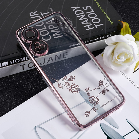 Pouzdro pro Oppo Reno8 T 4G, Glitter Flower, růžové rose gold