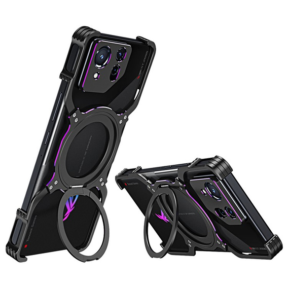 Pouzdro pro ASUS ROG Phone 8 5G / 8 Pro 5G, Kickstand Bumper, s krytem objektivu, pro MagSafe, černá / fialová