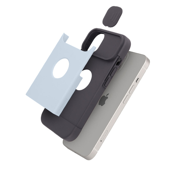 Pouzdro ERBORD MagSafe Cam Slider, modré + sklo na displej pro iPhone 13 / iPhone 14