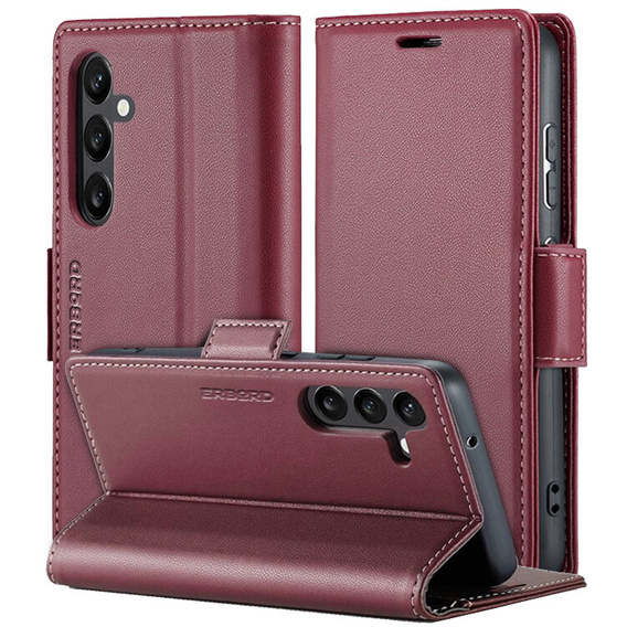 Pouzdro pro Samsung Galaxy A16, ERBORD Glossy Litchi, flipová peněženka, červené
