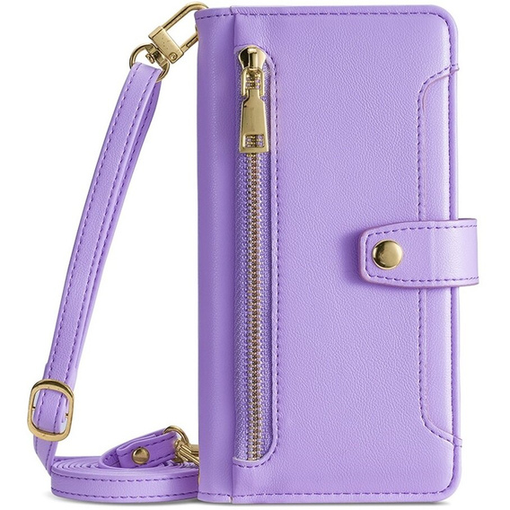 Klopové pouzdro pro iPhone 14 Pro, Wallet Zipper Pocket, fialové
