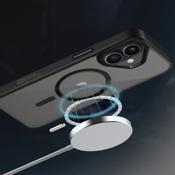Pouzdro pro iPhone 16 Plus, pro MagSafe, ERBORD Matt Case, transparentní / černé + sklo na displej