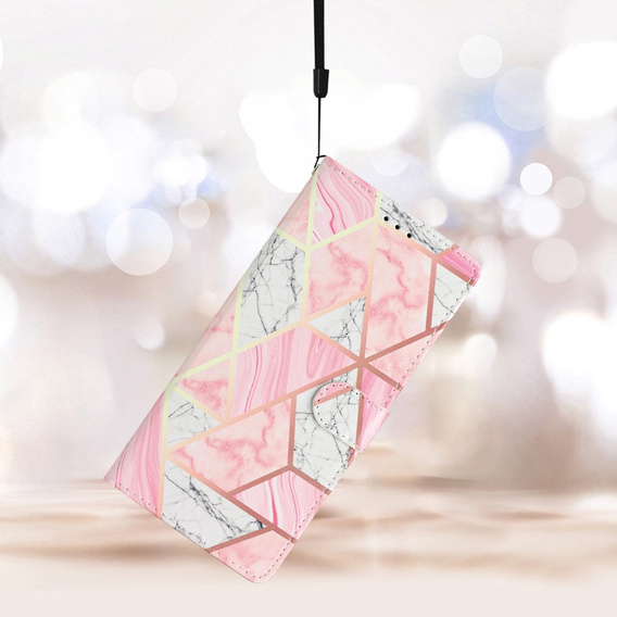 Klopové pouzdro pro Samsung Galaxy A25 5G, Wallet Marble, růžové + 9H sklo 