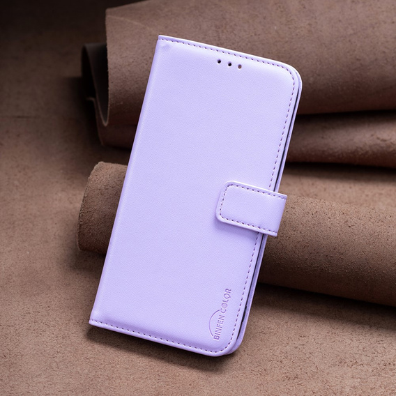 Klopové pouzdro pro Samsung Galaxy A25 5G, BINFEN Wallet, fialové + 9H sklo 