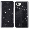 Flipové pouzdro pro iPhone 16E, Card Slot Glittery, černé