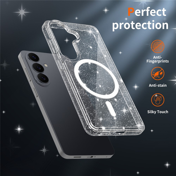 Brokatové pouzdro, pro MagSafe pro Samsung Galaxy S26, průhledné