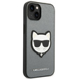 Pouzdro Karl Lagerfeld pro iPhone 14, Saffiano Choupette Head Patch, stříbrné