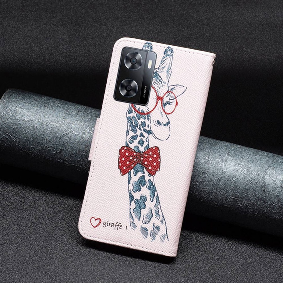 Klopové pouzdro pro OPPO A57 / A57s, Wallet, giraffe, růžové