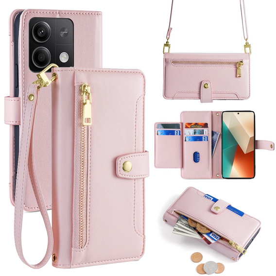 Klopové pouzdro pro Xiaomi Redmi Note 13 5G, Wallet Zipper Pocket, růžové
