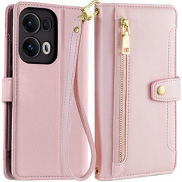 Klopové pouzdro pro Oppo Reno 13 Pro, Wallet Zipper Pocket, růžové