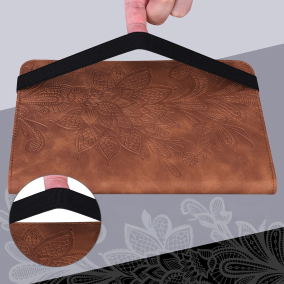 Pouzdro s klopou pro Lenovo Tab M9, flower, hnědé