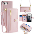 Klopové pouzdro pro iPhone 16E, Wallet Zipper Pocket, růžové