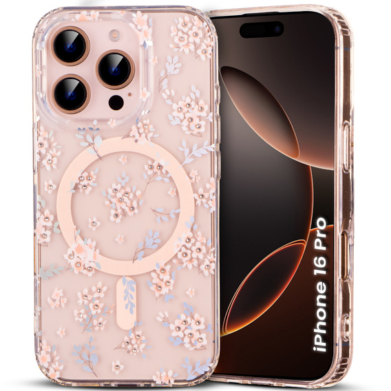 Magnetické pouzdro s květinovým laserovým vzorem pro iPhone 16 Pro