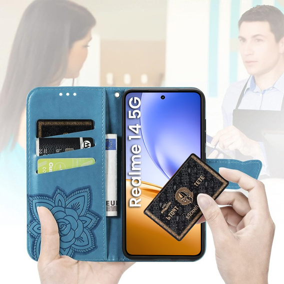 Klopové pouzdro pro Realme 14 5G / Realme 14T 5G, Butterfly, modré