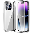Pouzdro pro iPhone 15 Pro, Magnetic Dual Glass, stříbrné