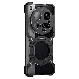 Pouzdro pro Xiaomi 15 Ultra, Kickstand Bumper, s krytem objektivu, pro MagSafe, černá / stříbrná