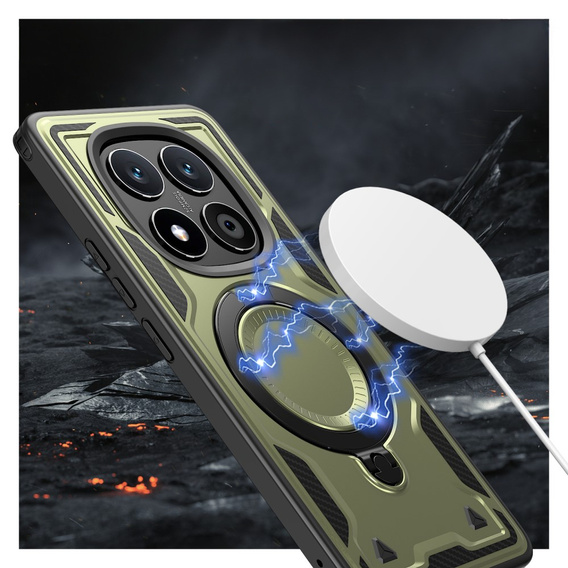Pouzdro pro Xiaomi Redmi Note 14 Pro 5G /  Poco X7 5G, Military MagSafe, zelené + 9H sklo