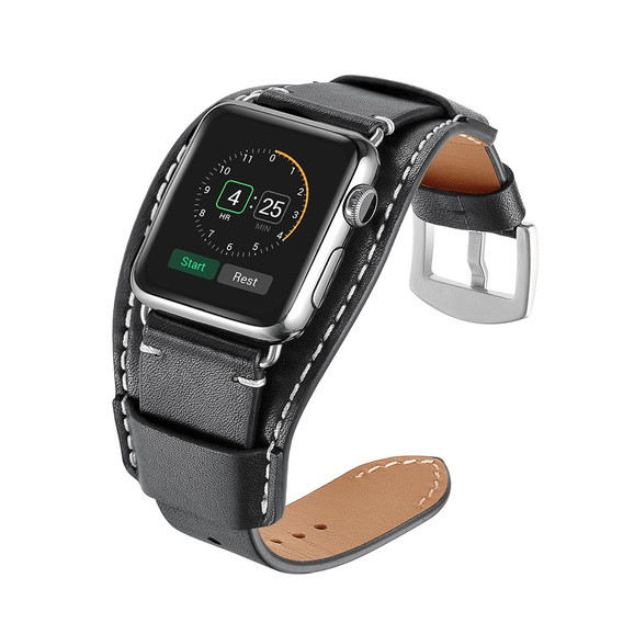 Kožený řemínek pro Apple Watch 1/2/3/4/5/6/7/8/SE/Ultra 42/44/45/49 mm, černý