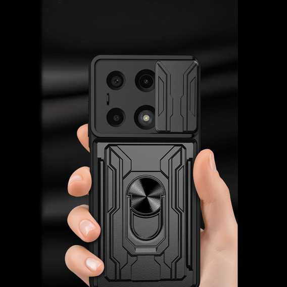 Pancéřové pouzdro pro Xiaomi Redmi Note 13 Pro 4G / Xiaomi Redmi Note 14S / Xiaomi Poco M6 Pro 4G, Camera Slide Card Slot, černé