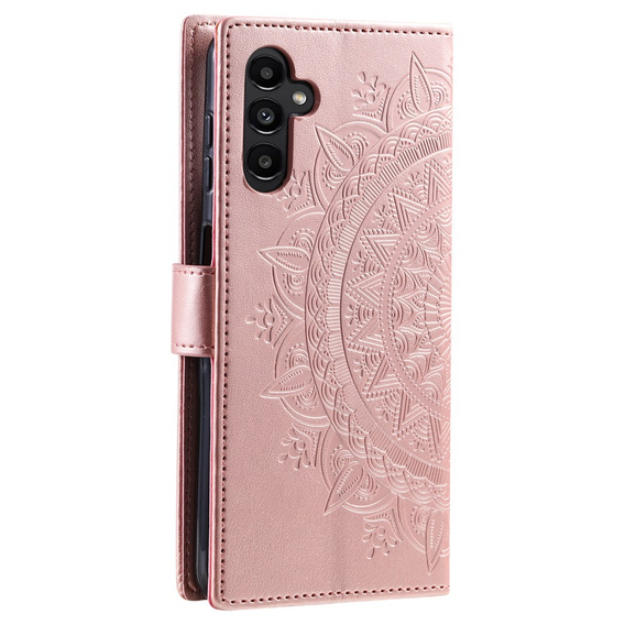 Klopové pouzdro pro Samsung Galaxy A15, Mandala Flower, růžové + 9H sklo