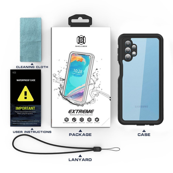 Vodotěsné pouzdro IP68 pro Samsung Galaxy A32 5G, SHELLBOX, černé