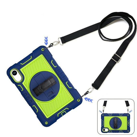 Pevné pouzdro pro Xiaomi Redmi Pad 2, se stojánkem a ramenním popruhem – tmavě modré a zelené