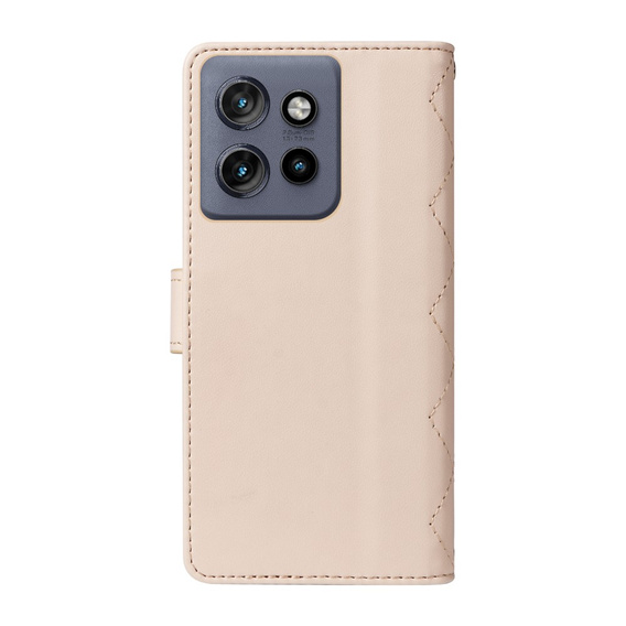 Pouzdro s klopou pro Motorola Edge 50 Neo / Motorola ThinkPhone 25, Rhombus Crossbody Leather, béžové