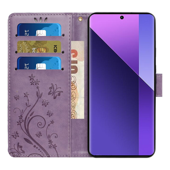 Klopové pouzdro pro Xiaomi Redmi Note 13 Pro+, Butterfly, fialové