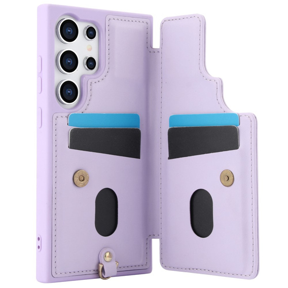 Pouzdro pro Samsung Galaxy S25 Ultra, Leather Flower Card Slot, fialové