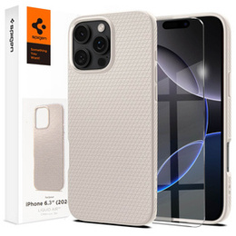 Pouzdro Spigen pro iPhone 16 Pro, Liquid Air, titan + 9H tvrzené sklo