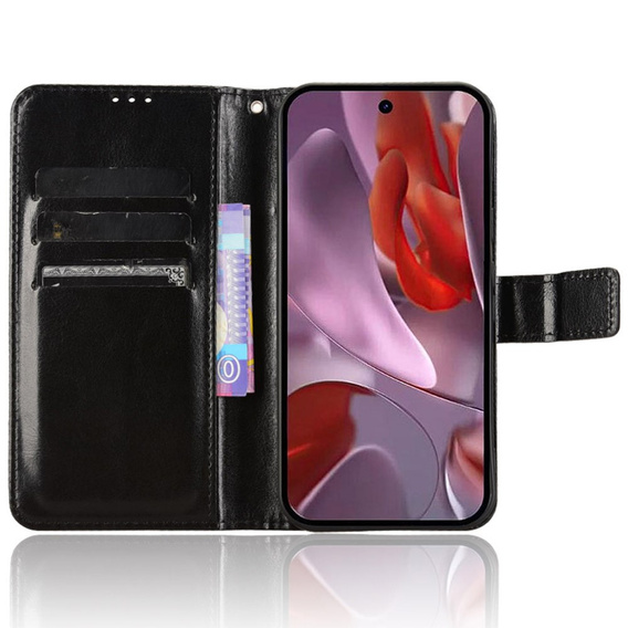 Klopové pouzdro pro Google Pixel 9A, Crazy Horse Wallet, černé