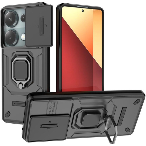 Pouzdro pro Xiaomi Redmi Note 13 Pro 4G / Xiaomi Redmi Note 14S / Xiaomi Poco M6 Pro 4G, KickStand Camera Lens, černé