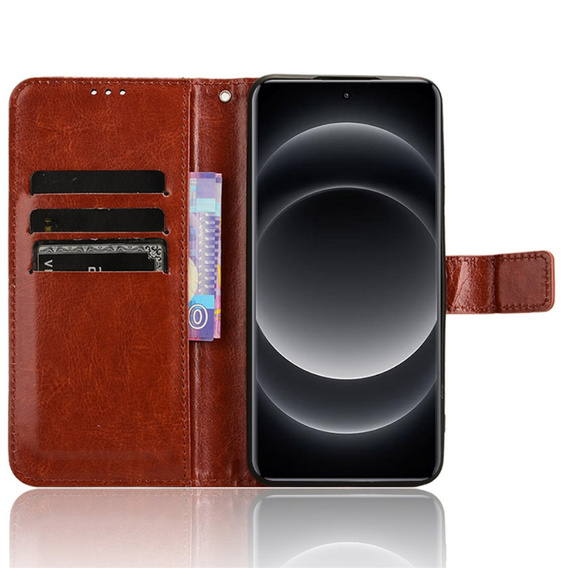 Klopové pouzdro pro Xiaomi 14 Ultra, Crazy Horse Wallet, hnědé