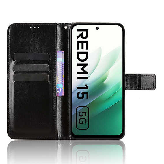Klopové pouzdro pro Xiaomi Redmi 15 5G / 4G, texturované Crazy Horse, černé