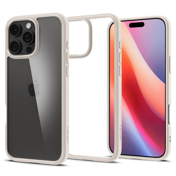 Pouzdro Spigen pro iPhone 16 Pro, Ultra Hybrid, béžové + 9H tvrzené sklo