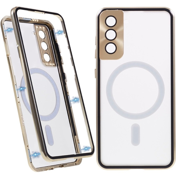 Magnetické pouzdro Dual Glass MagSafe pro Samsung Galaxy S22, zlaté