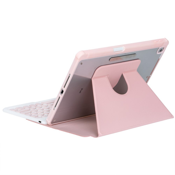 Pouzdro s klávesnicí pro iPad 11" 2025 A16 (11 gen.) / iPad 10.9" 2022 (10 gen.), Rotary 360° Leather, růžové rose gold