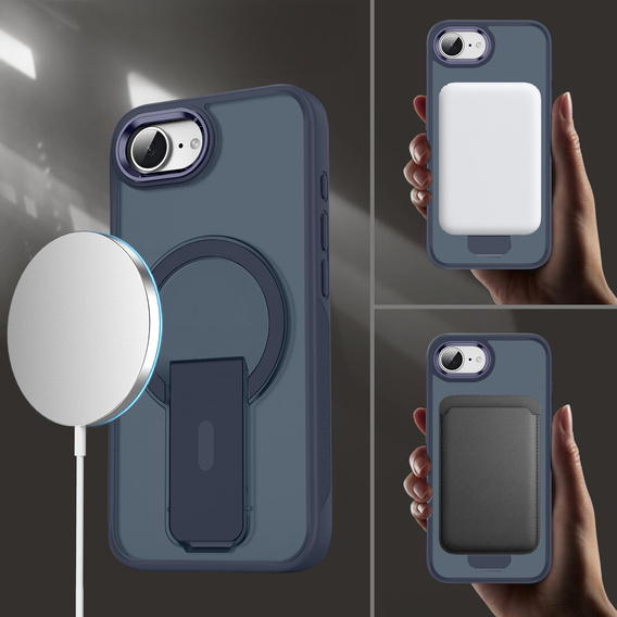 Pouzdro pro Iphone 16E, matný stojánek, pro MagSafe, modré