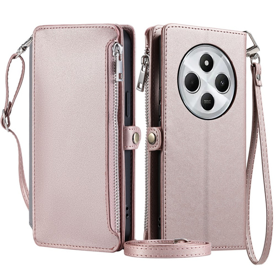 Klopové pouzdro pro Xiaomi Redmi 14C / Xiaomi Poco C75, Wallet Zipper Pocket, růžové