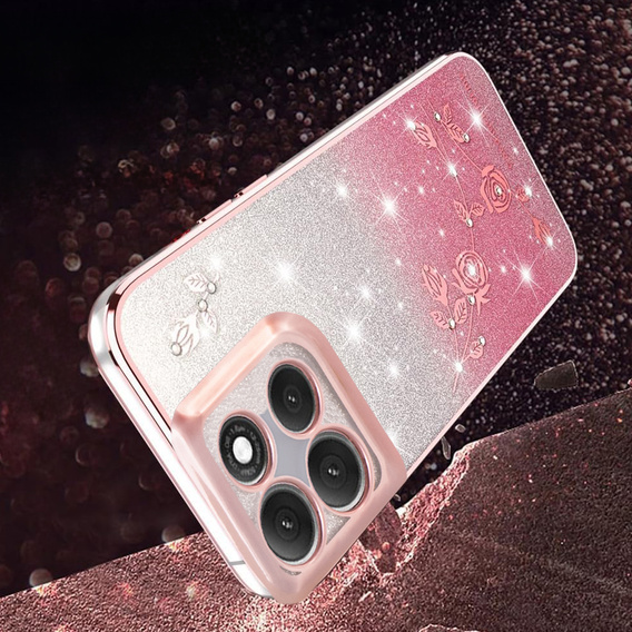 Pouzdro pro Motorola Moto G56 5G, Glitter Flower, růžové rose gold