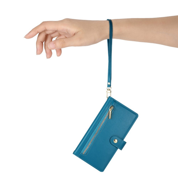 Klopové pouzdro pro Xiaomi 14T Pro, Wallet Zipper Pocket, modré