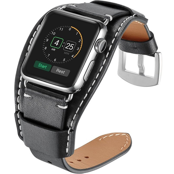 Kožený řemínek pro Apple Watch 1/2/3/4/5/6/7/8/SE/Ultra 42/44/45/49 mm, černý