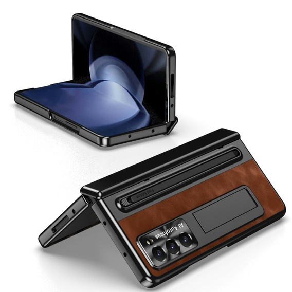 Pouzdro s podstavcem Leather+PC s průhledným okénkem a stylusem pro Samsung Galaxy Z Fold6 5G