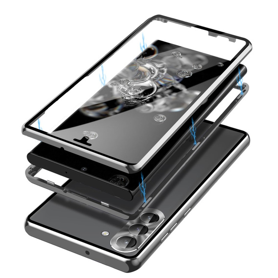 Pouzdro pro Samsung Galaxy S23, Magnetic Dual Glass, stříbrné