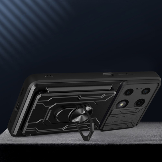 Pancéřové pouzdro pro Xiaomi Redmi Note 13 Pro 4G / Xiaomi Redmi Note 14S / Xiaomi Poco M6 Pro 4G, Camera Slide Card Slot, černé