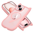 Pouzdro pro iPhone 15, pro MagSafe, Cute Cat, růžové + sklo na displej