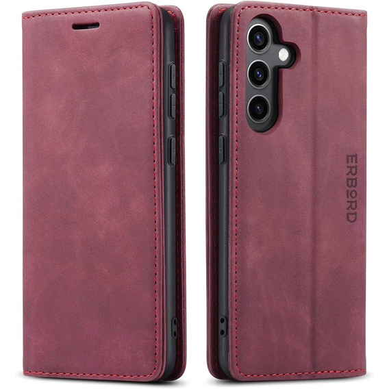 Pouzdro pro Samsung Galaxy A55, ERBORD Vintage peněženka s klopou, červené + sklo na displej